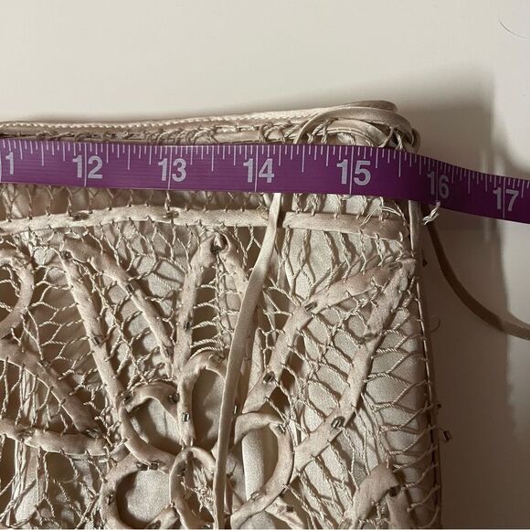 Vintage Silken Poetry Beige Silk Hand Crocheted Beaded Top & Skirt Set Sz M EUC - Picture 8 of 13